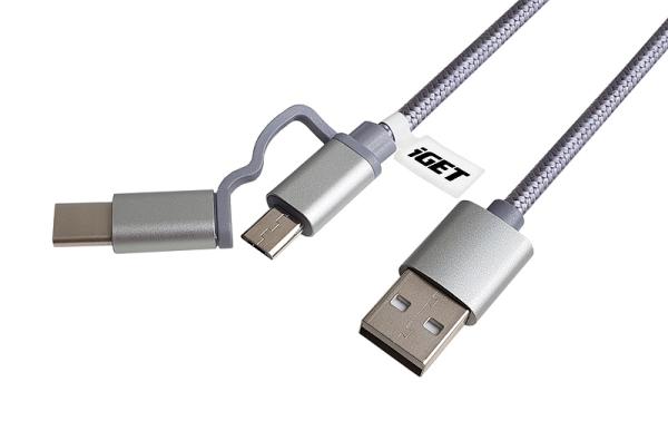 iGET G2V1 - USB kábel Micro USB/ USB - C dlhý pre všetky mobilné telefóny, vrátane odolných 