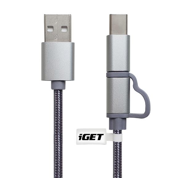 iGET G2V1 - USB kábel Micro USB/ USB - C dlhý pre všetky mobilné telefóny, vrátane odolných 