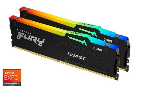 Kingston FURY Beast EXPO/ DDR5/ 32GB/ 5200MHz/ CL36/ 2x16GB/ RGB/ Black