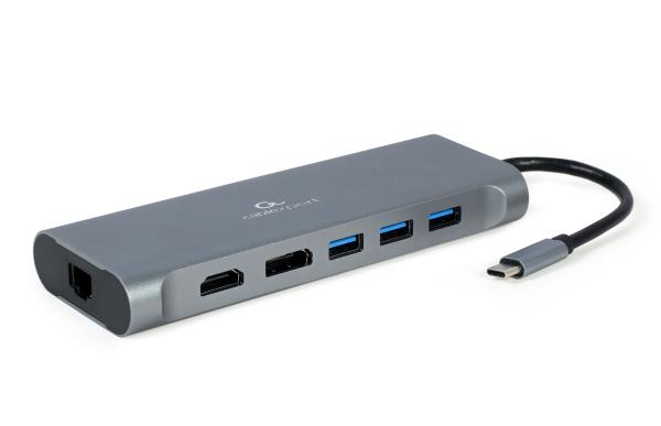 Gembird USB-C 8v1 multiport USB 3.0 + HDMI + DisplayPort + VGA + PD + čítačka kariet + LAN + audio