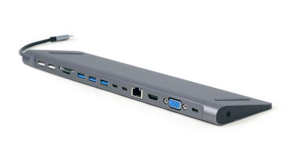Gembird USB-C 9v1 multiport USB + HDMI + VGA + PD + čítačka kariet + LAN + audio