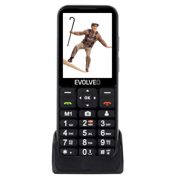 EVOLVEO EasyPhone LT, mobilní telefon pro seniory s nabíjecím stojánkem (černá barva)