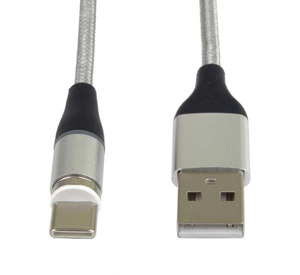 PremiumCord Magnetický micro USB a USB-C nabíjací a dátový kábel 1m, strieborný 