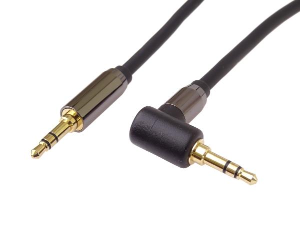 PremiumCord HQ tienený kábel stereo Jack 3.5mm - Jack 3.5mm zahnutý 90 ° 3m
