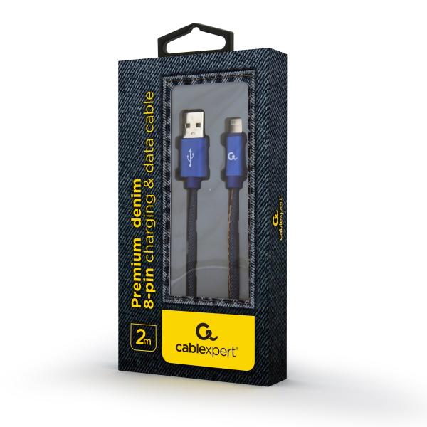 Gembird oplétaný denim USB-A/ Lightning kabel 2m 