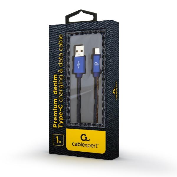 Gembird oplétaný denim USB-A/ USB-C kabel 1m 