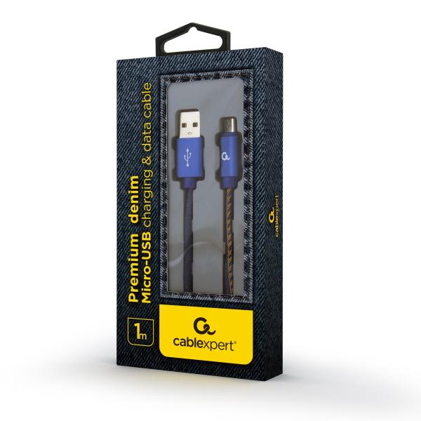 Gembird oplietaný denim USB-A/ microUSB kábel 1m 