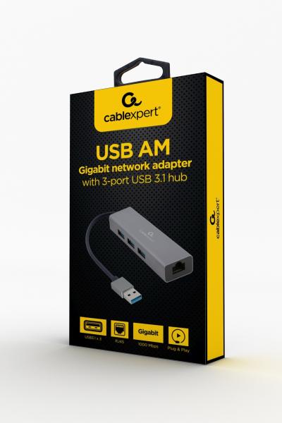 Gembird USB-A/ LAN, 3x USB 3.0 