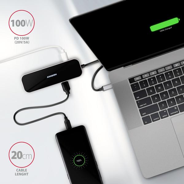 AXAGON HMC-6H4A, USB 3.2 Gen 1 hub, porty 4x USB-A, HDMI 4k/ 30Hz, PD 100W, kábel USB-C 20cm 