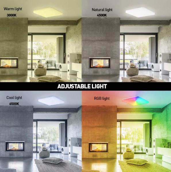 Tellur WiFi Smart LED štvorcové stropné svetlo, 24W, 3000-6500K + RGB, biele 