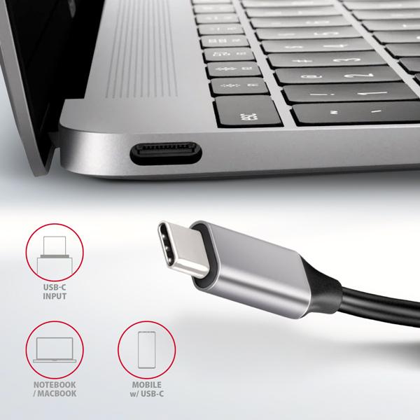 AXAGON HMC-HCR3A, USB 3.2 Gen 1 hub, porty 3x USB-A, HDMI 4k/ 30Hz, SD/ microSD, kábel USB-C 20cm 