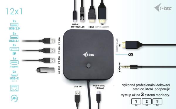i-tec USB-C HDMI + Dual DP Docking Station, Power Delivery 100W 