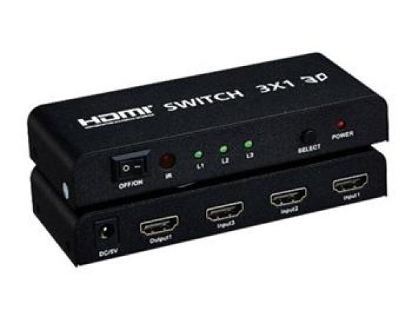PremiumCord HDMI switch 3:1 kovový, diaľkové ovl.