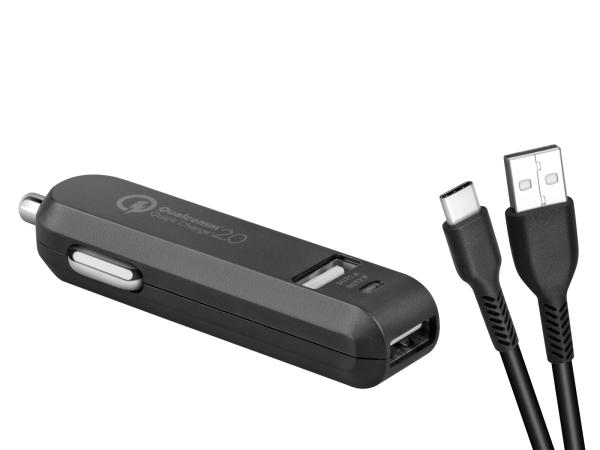 AVACOM CarMAX 2 nabíjačka do auta 2x Qualcomm Quick Charge 2.0, čierna farba (USB-C kábel)