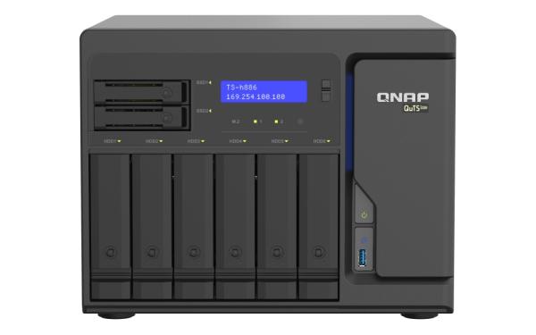 QNAP TS-h886-D1602-8G (Xeon 3, 2GHz, ZFS, 8GB ECC RAM, 6x3, 5"+2x 2, 5", 2xPCIe, 4x 2, 5GbE, 2xM.2 NVMe)