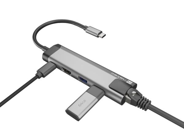 Natec multiport adaptér FOWLER GO HUB 5v1, 2X USB 3.0 HUB, HDMI 4K, USB-C PD, RJ45 