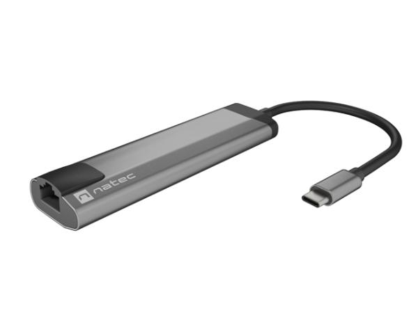 Natec multiport adaptér FOWLER GO HUB 5v1, 2X USB 3.0 HUB, HDMI 4K, USB-C PD, RJ45 