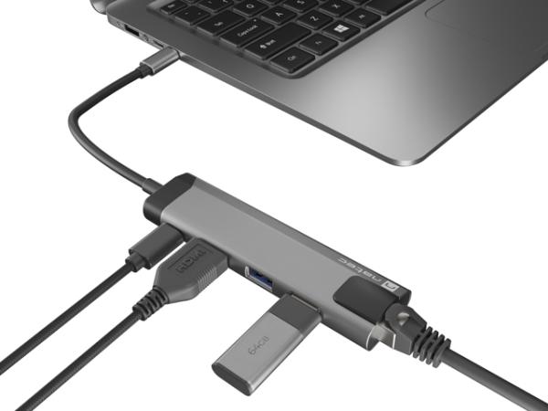 Natec multiport adaptér FOWLER GO HUB 5v1, 2X USB 3.0 HUB, HDMI 4K, USB-C PD, RJ45 