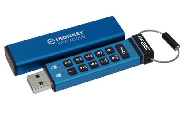 Kingston IronKey Keypad 200/ 32GB/ USB 3.2/ USB-A/ Modrá