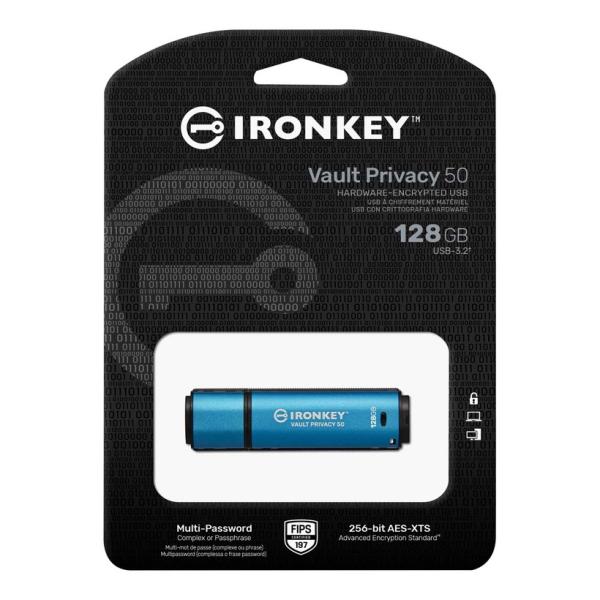 Kingston IronKey Vault Privacy 50/ 128GB/ USB 3.2/ USB-A/ Modrá 