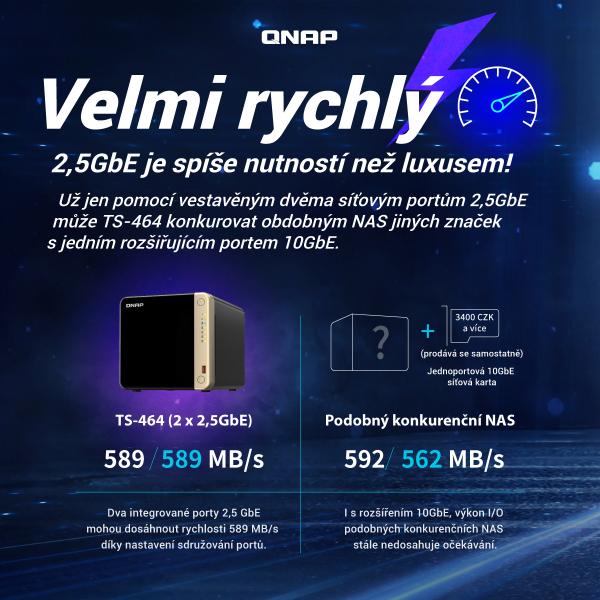 QNAP TS-464-8G (4core 2, 9 GHz, 8GB RAM, 4xSATA, 2x M.2 NVM slot, 1xPCIe, 1xHDMI 4K, 2x2, 5GbE, 4xUSB) 