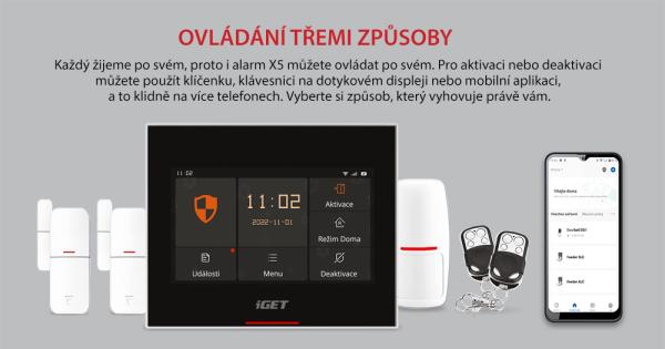 iGET HOME X5 - Inteligentní Wi-Fi/ GSM alarm, v aplikaci i ovládání IP kamer a zásuvek, Android, iOS 