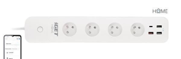 iGET HOME Power 4 USB - WiFi chytrá prodlužka 4x 230V + 4x USB, samostatná, měření spotřeby, 3680W