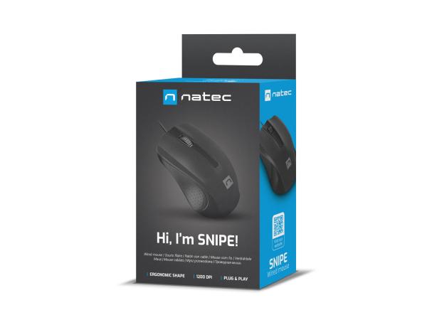 Natec optická myš SNIPE 1200 DPI Kancelárska Optická 1 200 DPI Drôtová USB Čierna 