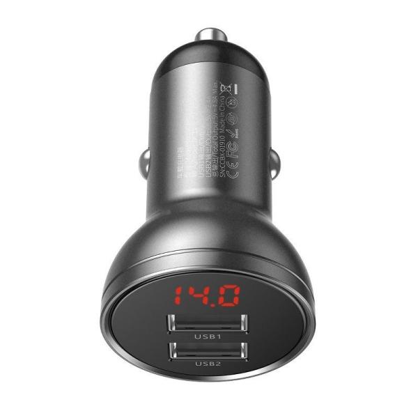 Baseus CCBX-0G Nabíjačka do Autá s Displejom 24W 2x USB Grey 