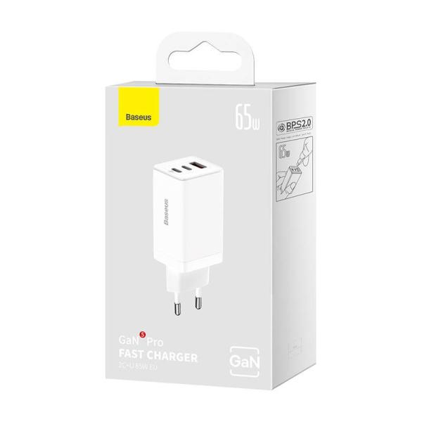 Baseus CCGP120202 GaN5 Pro Quick Nabíjačka USB + 2x USB-C 65W White 