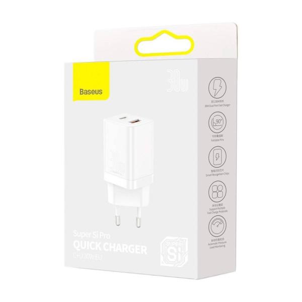 Baseus CCSUPP-E02 Super Si Quick Nabíjačka USB + USB-C 30W White 