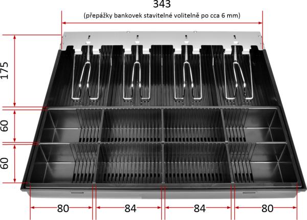 Pokladní zásuvka C430D - s kabelem, kovové držáky, nerez panel, 9-24V, černá