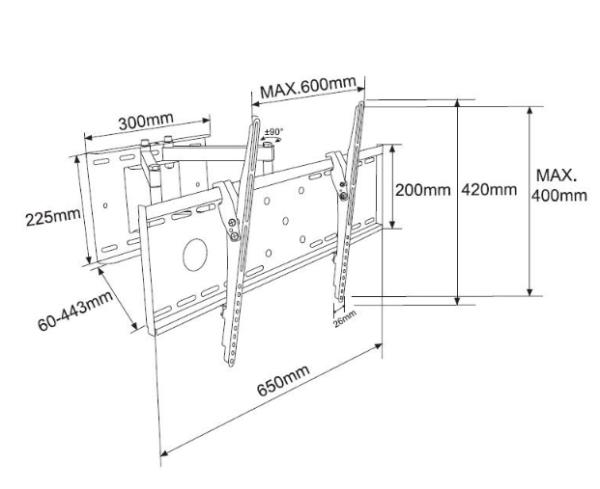 TB držiak TV do 70" a 55 kg max VESA 600x400 