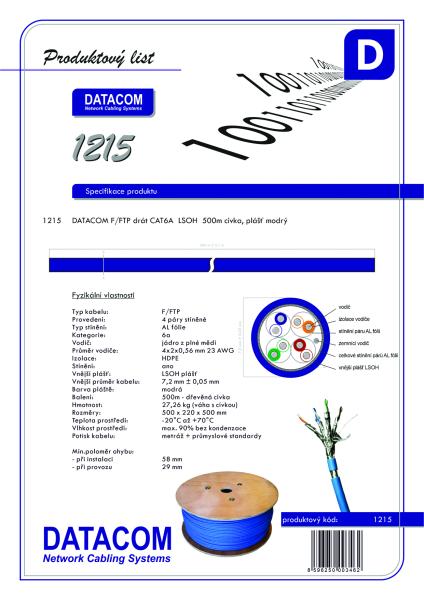 DATACOM F/ FTP drôt CAT6A Eca LSOH 500m cievka modrý 