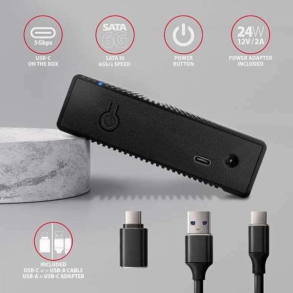 AXAGON EE35-GTR, USB-C 5Gbps - SATA 6G 3.5" RIBBED box, čierny 