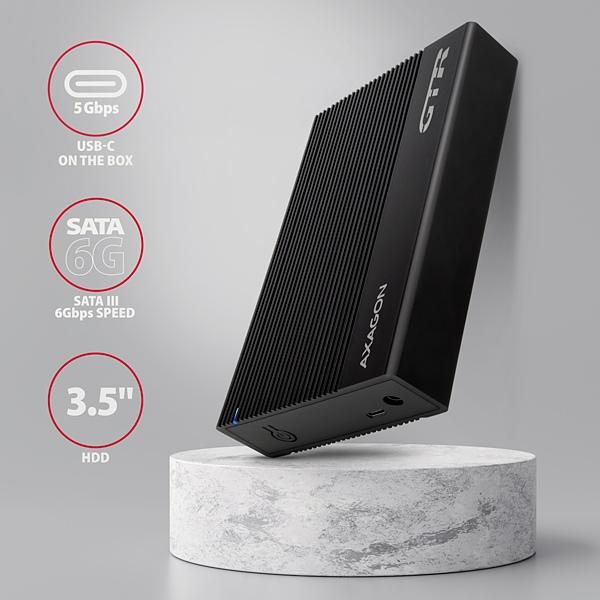 AXAGON EE35-GTR, USB-C 5Gbps - SATA 6G 3.5" RIBBED box, čierny 