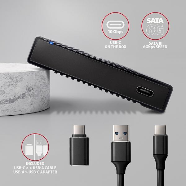 AXAGON EE25-GTR, USB-C 10Gbps - SATA 6G 2.5" RIBBED box, čierny 