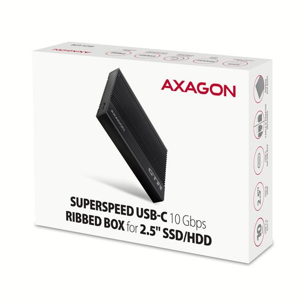 AXAGON EE25-GTR, USB-C 10Gbps - SATA 6G 2.5" RIBBED box, černý 