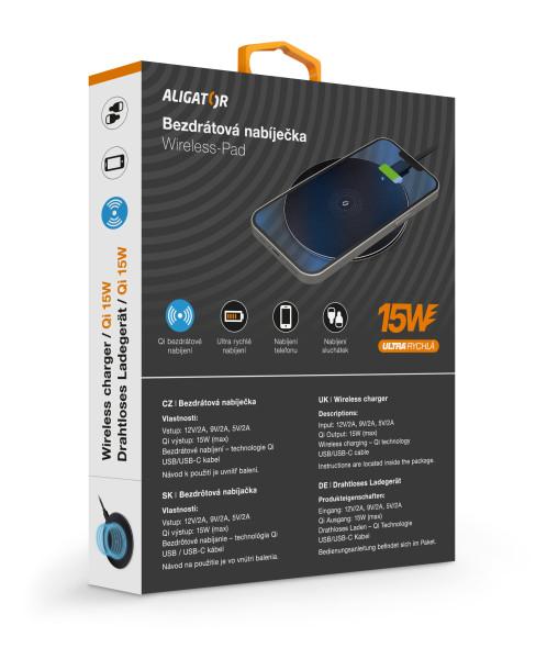 ALIGATOR bezdrôtová nabíjačka Aligator Pad 15W čierna 