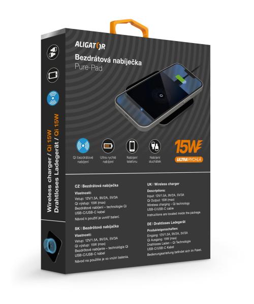 ALIGATOR bezdrôtová nabíjačka Aligator Pure-Pad 15W, čierna 