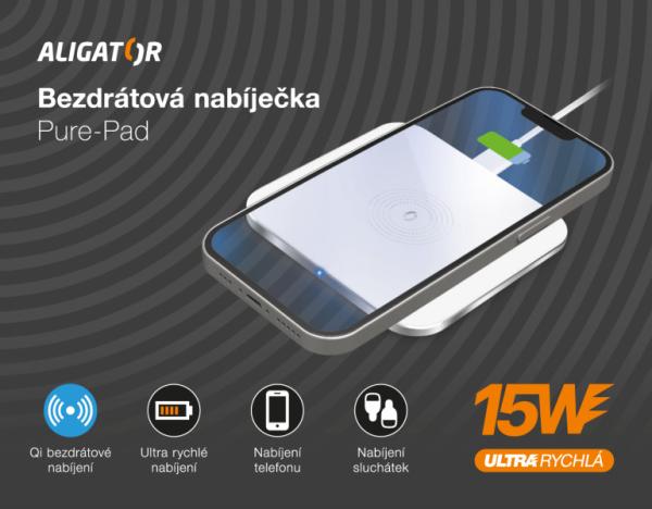 ALIGATOR bezdrôtová nabíjačka Aligator Pure-Pad 15W, biela 