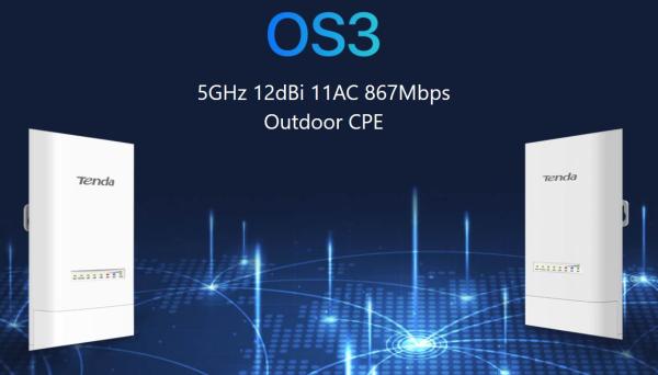 Tenda OS3 Outdoor CPE 5 GHz WiFi-AC 867 Mbps, 4x LAN, 12 dBi, IP65, pasívna PoE výhybka + adaptér 