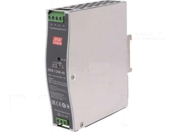 MEANWELL - DDR-120B-48 - Priemyselný menič napätia z 17-34V na 48V 120W na DIN