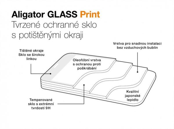 Aligator ochranné tvrdené sklo GLASS PRINT, Xiaomi Redmi Note 12 Pro/ Pro+, čierna, celoplošné lepenie 
