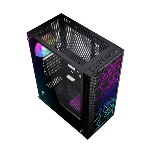 Gembird Computer Fornax 2500 ARGB/ Midi Tower/ Transpar./ Čierna 