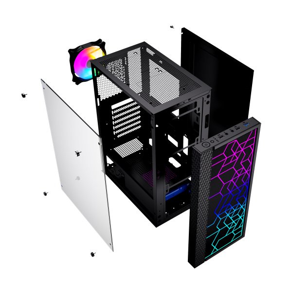 Gembird Computer Fornax 2500 ARGB/ Midi Tower/ Transpar./ Čierna 