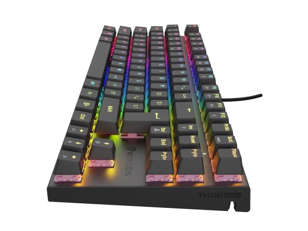 Genesis herná mechanická klávesnica THOR 303/ TKL/ RGB/ Outemu Peach Silent/ Drôtová USB/ US layout/ Čierna 