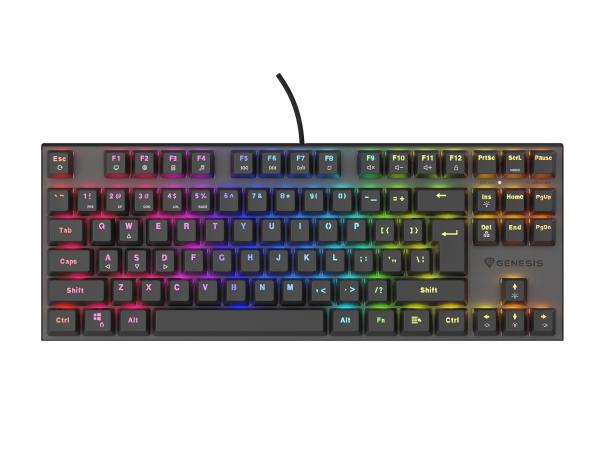 Genesis herní mechanická klávesnice THOR 303/ TKL/ RGB/ Outemu Peach Silent/ Drátová USB/ US layout/ Černá