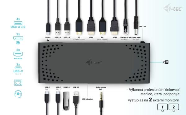 i-tec USB 3.0 / USB-C / Thunderbolt Dual Display Docking Station, PD 100W 
