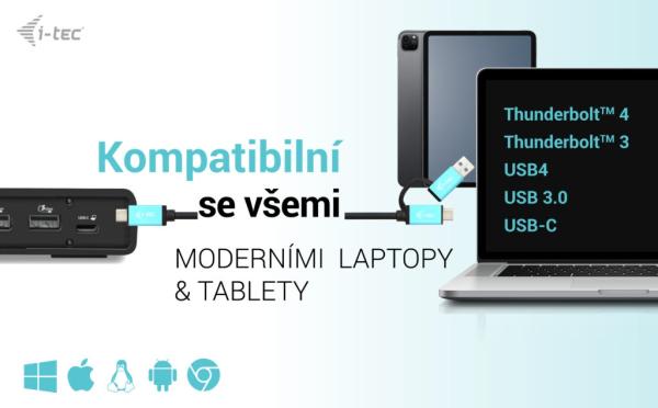i-tec USB 3.0 / USB-C / Thunderbolt Dual Display Docking Station, PD 100W 